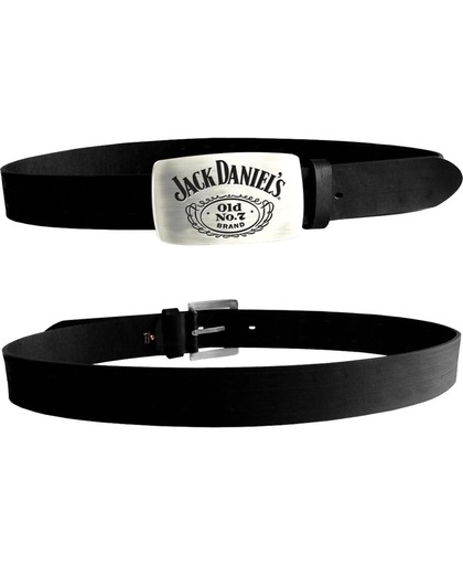 Jack Daniels Leren Riem, Zwart met Zilverkleurige Gesp Maat L (116cm)