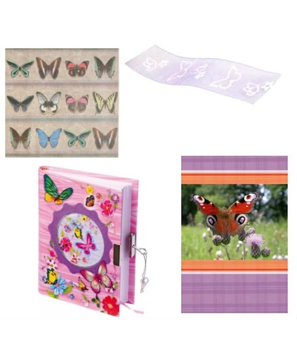 Cadeauset vlinder dagboek cadeaupapier cadeaulint wenskaart
