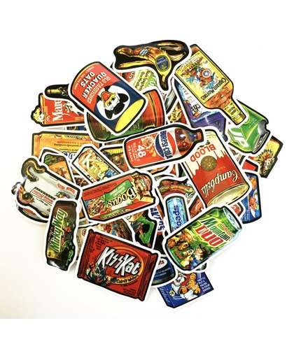 Coole Sticker mix met Amerikaanse drankjes, snacks en producten voor laptop, koffer, fiets, muur, skateboard etc. 50 stickers