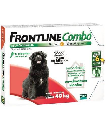 Frontline Combo - XL: van 40 tot 60 kg - Anti vlooienmiddel en tekenmiddel - Hond - 6 pipetten