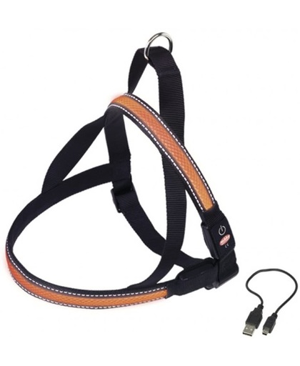 Nobby Verlicht Tuig - Hond - Oplaadbaar - Buikband: 70 tot 85 cm - Borstband: 52 cm - Oranje