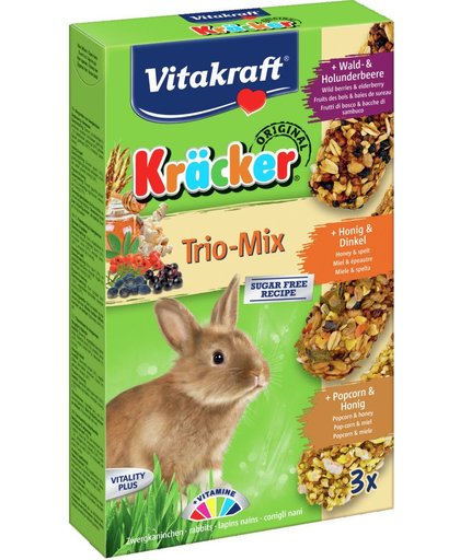 Vitakraft Konijn Kracker - Honing/popcorn/active 3 In 1 - 3 Stuks - Konijnensnack