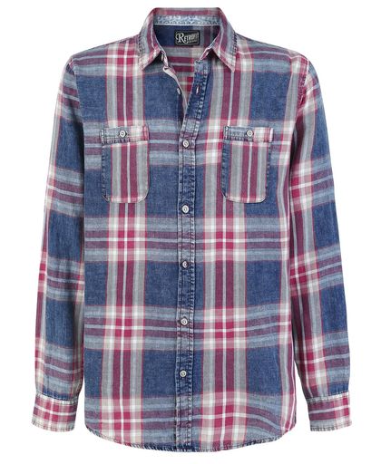 Retrofit Brand MFG. Checkered Shirt Indigo Plaid Overhemd grijs/blauw/rood