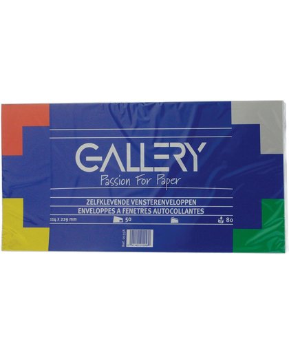 24x Gallery enveloppen 114x229mm, met venster rechts, stripsluiting, pak a 50 stuks