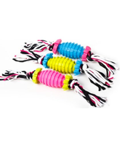 Een rubber speeltje met touw voor de hond - Fel roze
