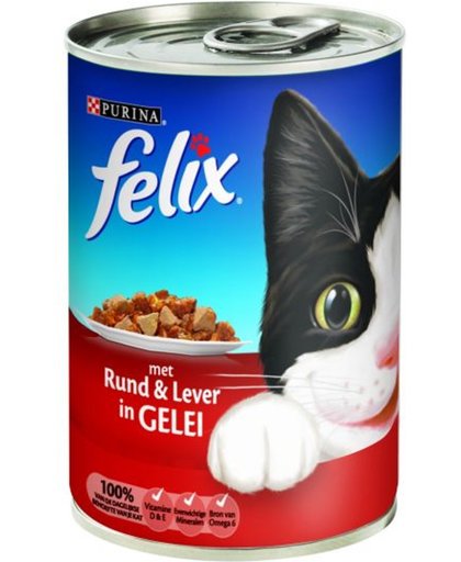 FELIX Blik Met Gelei - Rund en Lever - Kattenvoer - 12 x 400 gr