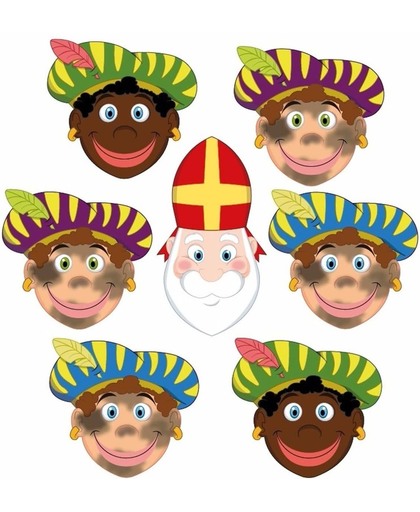 Sinterklaas - 6x Zwarte Pieten + Sinterklaas maskers setje