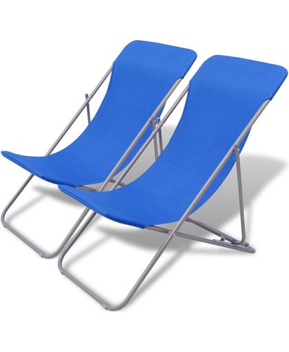 Strandstoelen inklapbaar 2 st gepoedercoat staal blauw