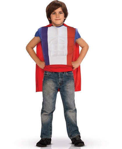 Superhelden top met cape - Frankrijk - Verkleedkleding - 128/134