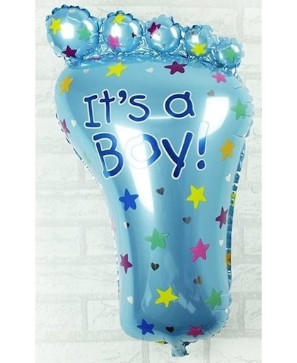 Blauwe babyvoet its a boy voor geboorte jongen 35 cm