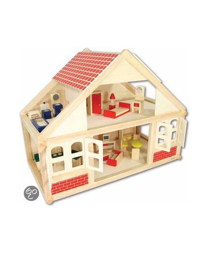 Playwood Poppenhuis - Hout - Inclusief 25 delige meubelset