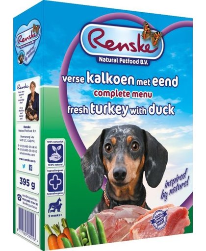 Renske Vers Vlees Hondenvoer - Kalkoen/Eend - 10 Kuipjes - 395 gr