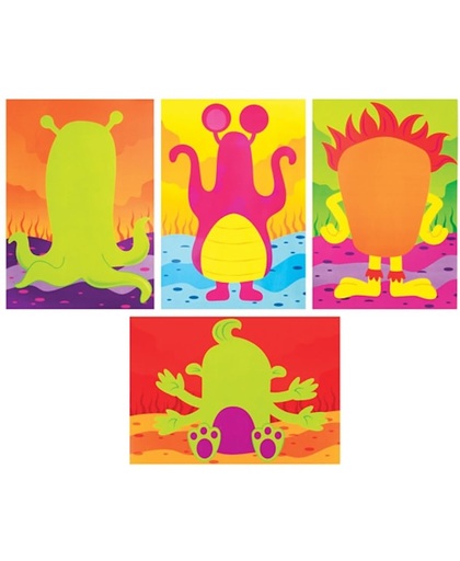 Stickers met grappige buitenaardse monsters voor kinderen. Leuke knutsel- en decoratiesets voor jongens en meisjes (8 stuks per verpakking)