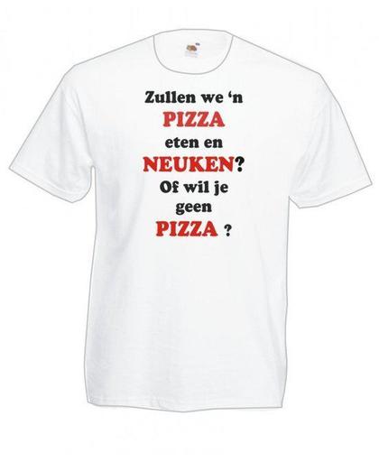 Mijncadeautje Heren T-shirt wit maat XL Pizza eten