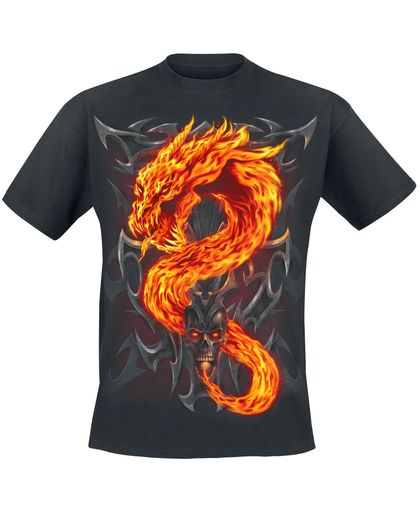 Spiral Fire Dragon T-shirt zwart
