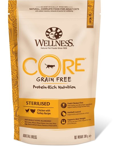 Wellness Core Grain Free Cat Sterilised Kip&Kalkoen 300 g