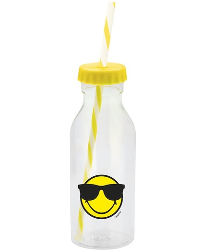 Zak!Designs Smiley Waterfles - Soda - Incl Rietje - 55 cl Emoticon Sunglass -es Geel