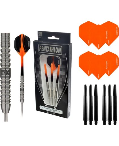 Pentathlon – T3 Oranje 23 gram 90% Tungsten – dartpijlen – inclusief bijpassende – darts shafts – en – darts flights