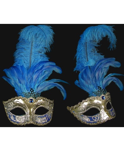 Venetiaans veren oogmasker zilver/blauw