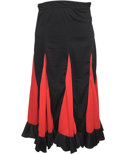 Spaanse Flamenco Rok – zwart met rode stRoken voor meisjes – Maat 12, kledingmaat 140-146