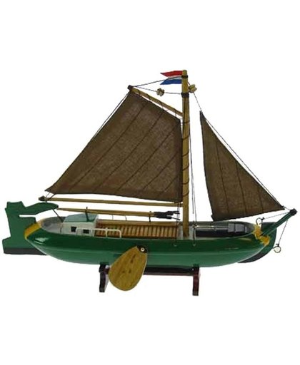 Schaalmodel zeilboot groene Tjalk 24 cm - Hollandse miniatuur schepen