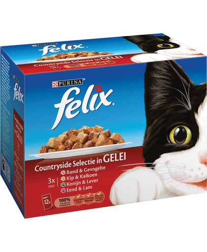 FELIX Pouch Vlees Selectie In Gelei - Kattenvoer - 4 x (12 x 100) gr