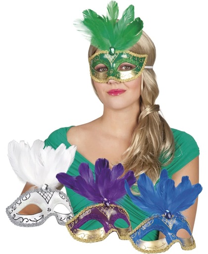 Venetiaans Masker dames oogmasker met veren assortie kleur