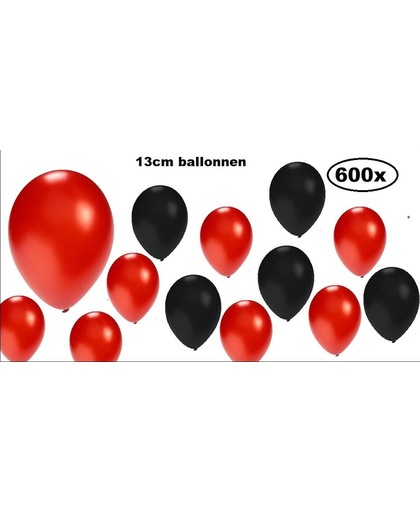 600x Mini ballon metallic Zwart en rood 5 inch(13cm)