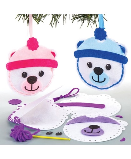 Naaisets met ijsbeerdecoratie voor kinderen om zelf te maken - Creatieve kerstknutselset voor kinderen (3 stuks per verpakking)