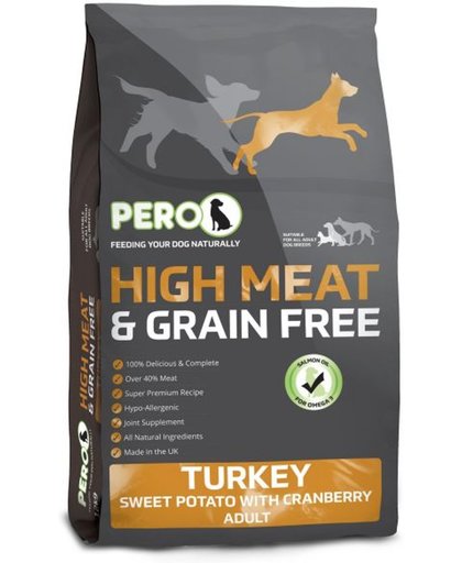 Pero high meat grain free turkey / sweet potato / cranberry adult hondenvoer 12 kg