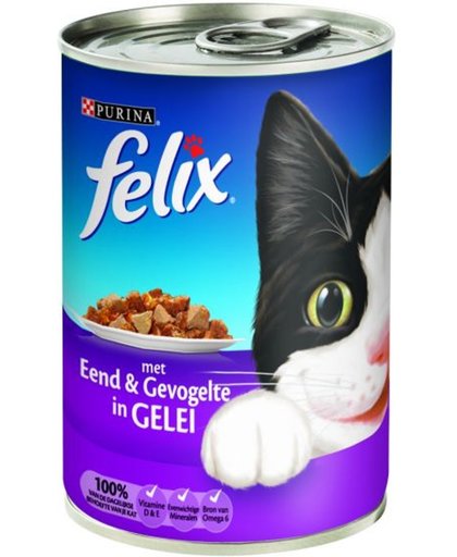 FELIX Blik Met Gelei - Eend en Gevogelte - Kattenvoer - 12 x 400 gr