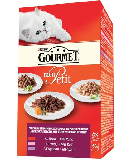 Gourmet Mon Petit - Vlees - Rund, Kalf en Lam - Kattenvoer - 6 x 50 g
