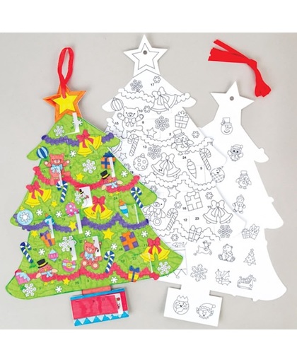 Adventskalenders 'kerstboom'. Creatieve kerstknutselpakketten om zelf kerstkaarten/-decoraties te maken (3 stuks per verpakking)