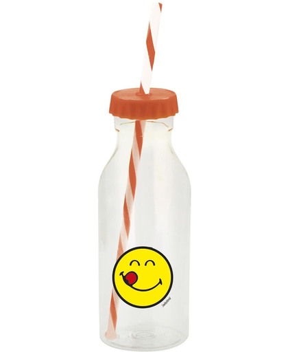Zak!Designs Smiley Waterfles - Soda - Incl Rietje - 55 cl Emoticon Yummy - Coral