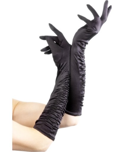 Zwarte lange glanzende handschoenen