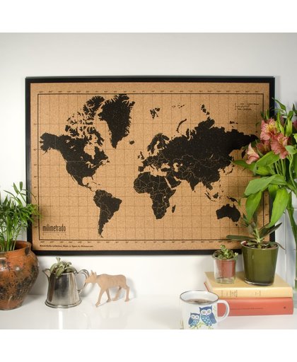 Milimetrado Wereldkaart Prikbord Kurk met Houten Frame - Zwart