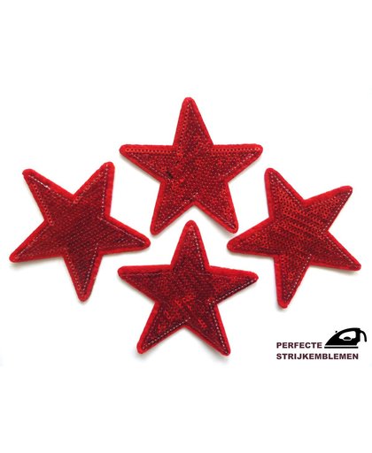 Strijk embleem ‘Glitter sterren rood paillet patch set (4)’ – stof & strijk applicatie