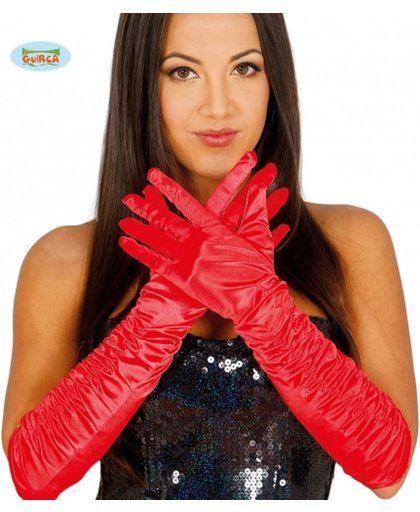 Rode handschoenen lang met rimpel