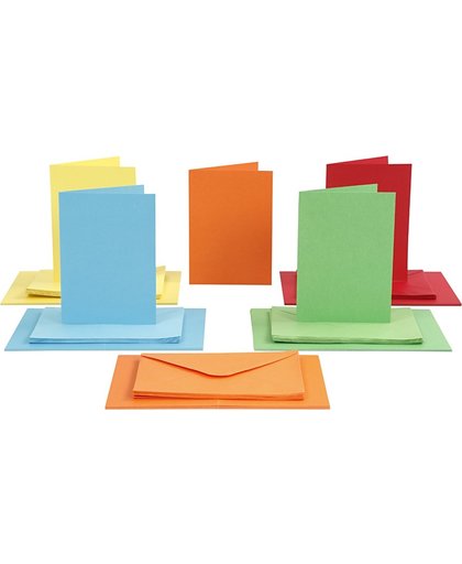 Kaarten & Enveloppen, afmeting kaart 10,5x15 cm, afmeting envelop 11,5x16,5 cm, 50 sets, kleuren assorti