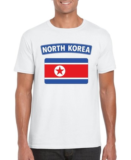 Noord Korea t-shirt met Noord Koreaanse vlag wit heren 2XL