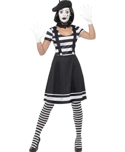Mime Speler zwart wit kostuum voor dames - Zeer compleet mimespeler kostuum met kousen en make-up - maat 40-42