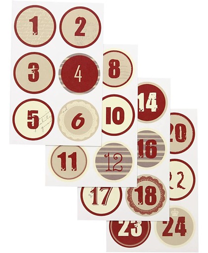 Etiketten cijfers rood, cijfers 1-24