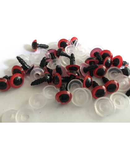 10 paar Veiligheidsoogjes rood / zwart 14mm - NBH®