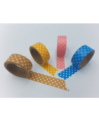 4x Washi Tape Stippen - Gekleurde Decoratie Masking Plakband Afplak Tape Stickers Assortiment