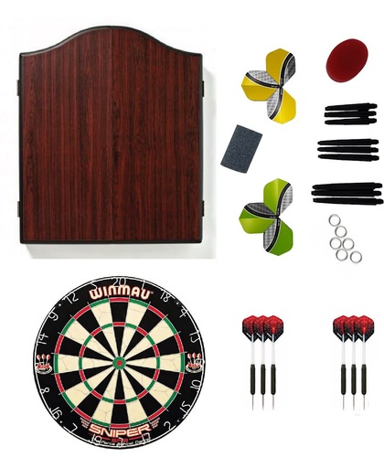 Winmau Kabinet Rosewood met dartbord,2 sets dartpijlen en - cadeauset - dartbord - kabinet - dartpijlen