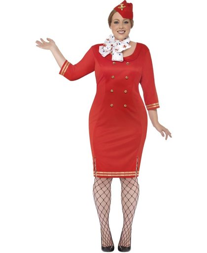 Stewardess kostuum maat 52-54 - Rood jurkje met sjaaltje en hoofdkapje