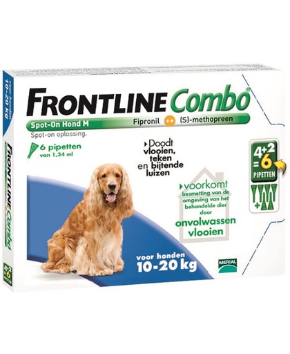 Frontline Combo - M: van 10 tot 20 kg - Anti vlooienmiddel en tekenmiddel - Hond - 6 pipetten