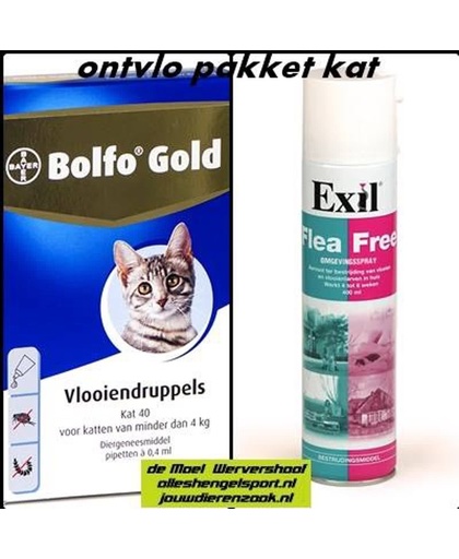 anti vlooien pakket voor de kat tot 4 kg  - omgevingsspray + 4 pipetten bolfo gold kat 40