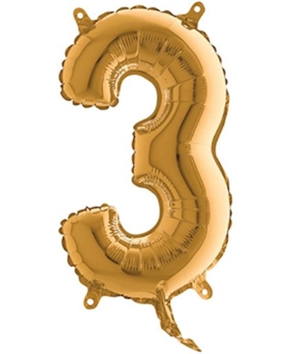 Folieballon cijfer '3' goud (35cm)