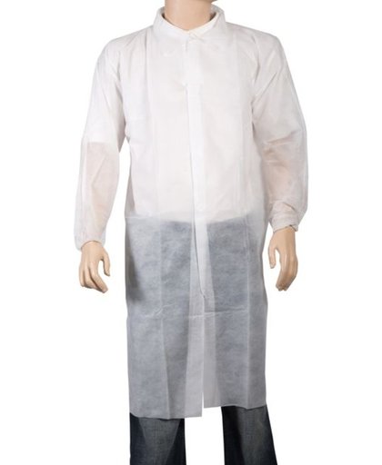 Wegwerp overall / short 50 stuks Non Woven jas wit klittenband